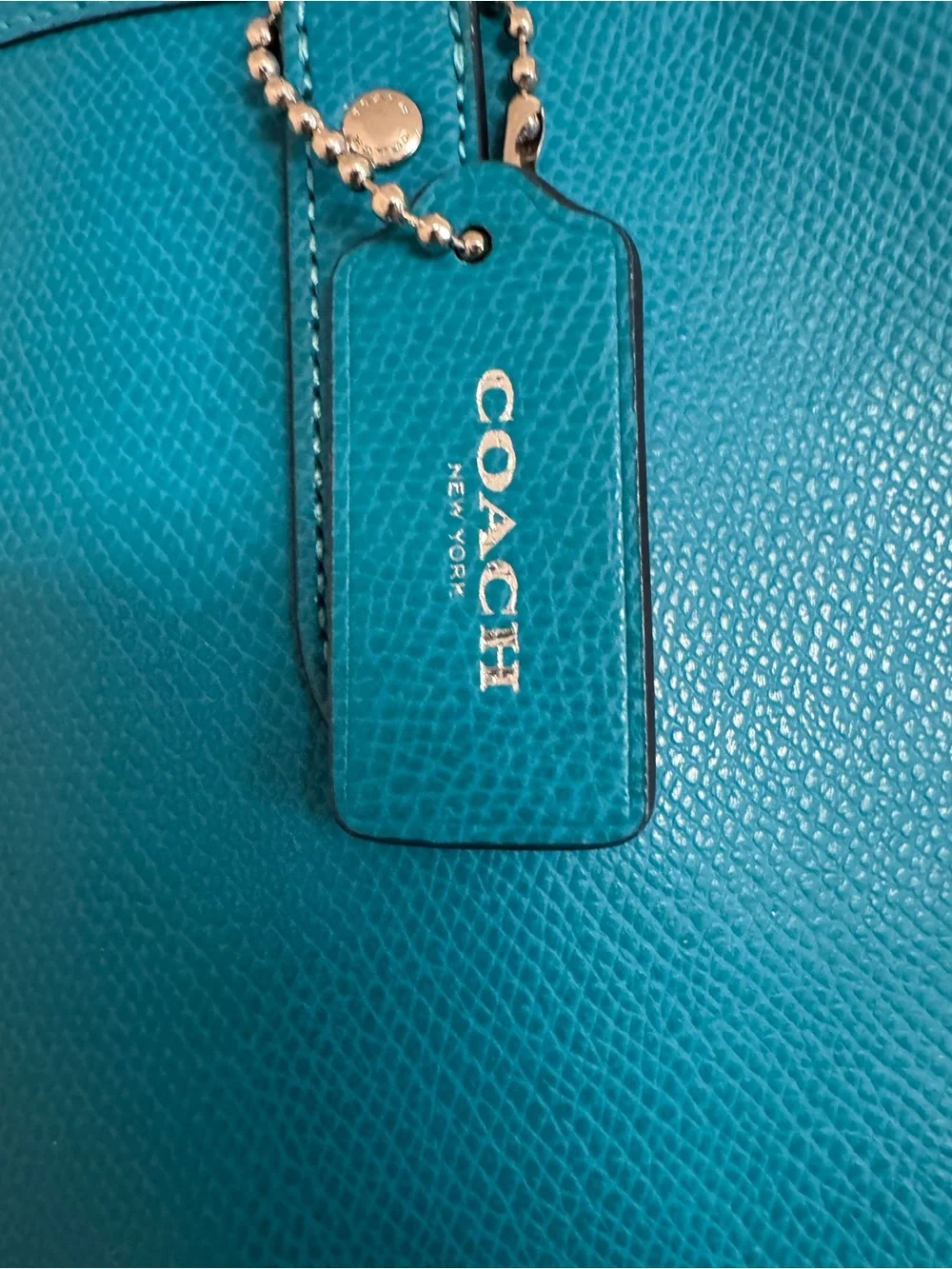 Coach Pebbled Leather Tote in Teal Blue